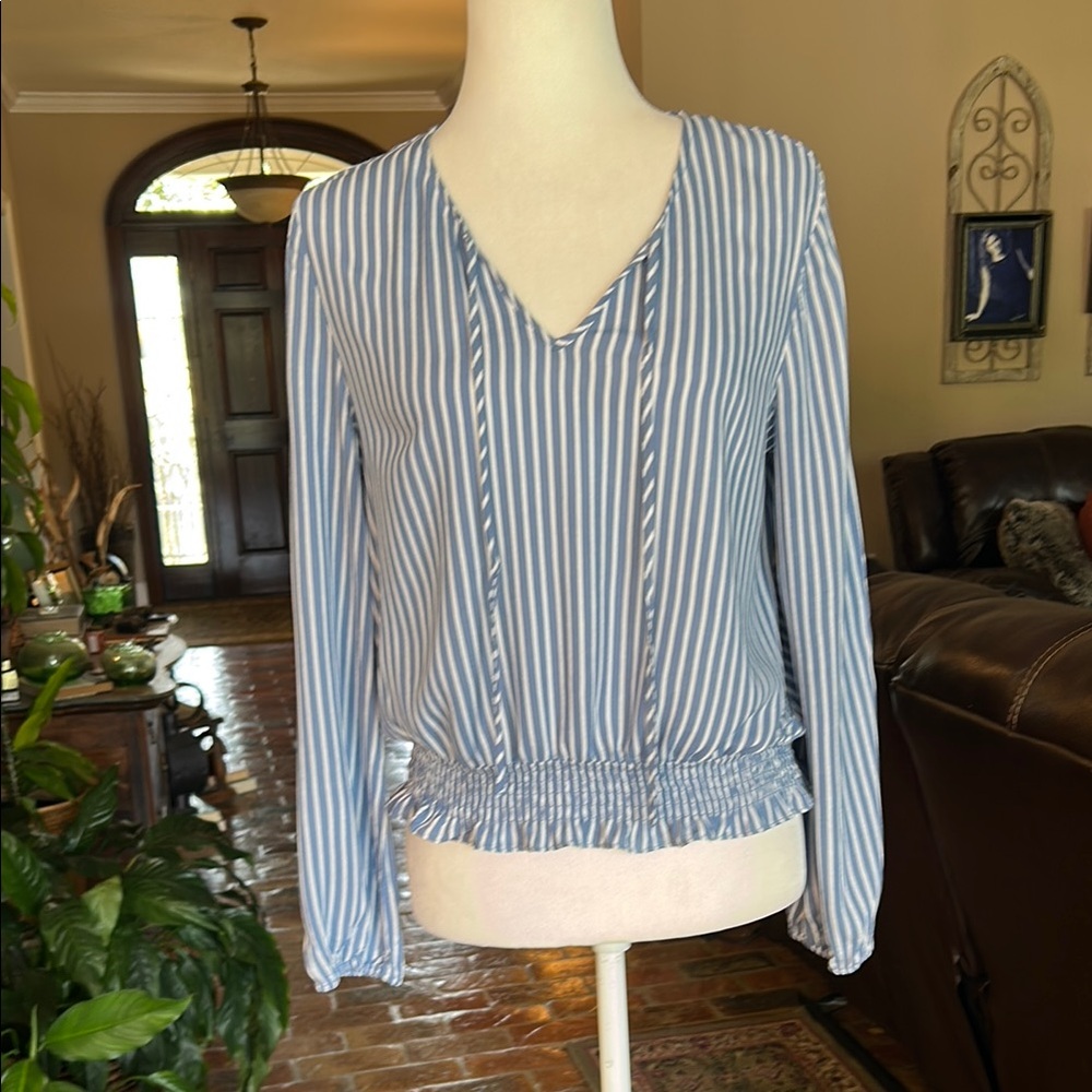 SO Blue Striped Peasant Top size M